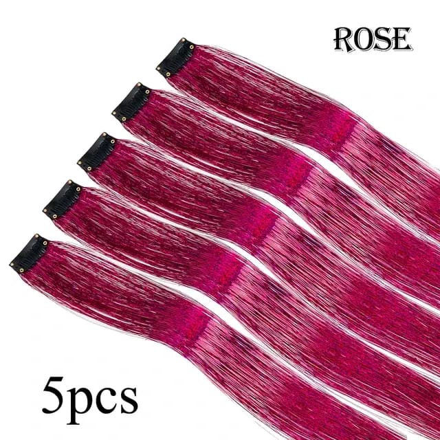5Pcs/Pack Sparkle Clip In Hair Extensions Rose / 19.5inches