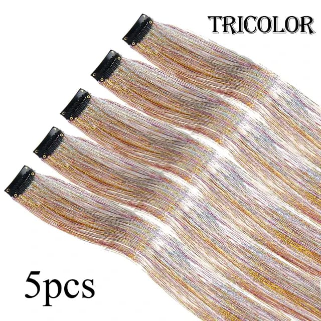 5Pcs/Pack Sparkle Clip In Hair Extensions Tricolor / 19.5inches