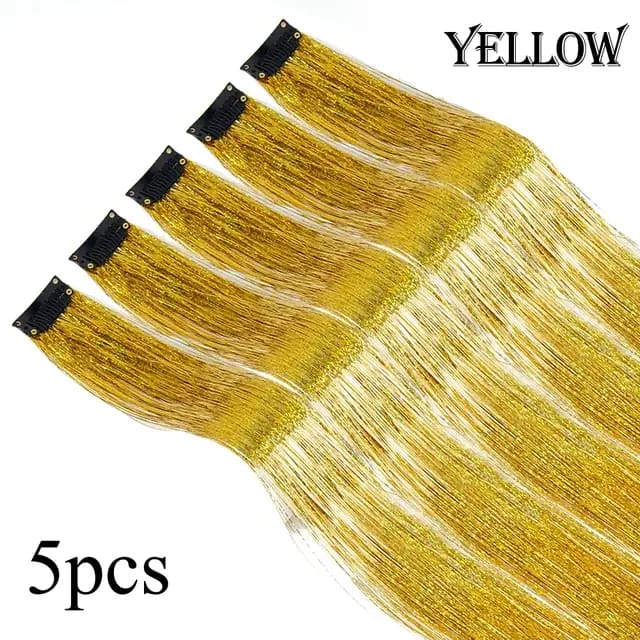5Pcs/Pack Sparkle Clip In Hair Extensions Yellow / 19.5inches