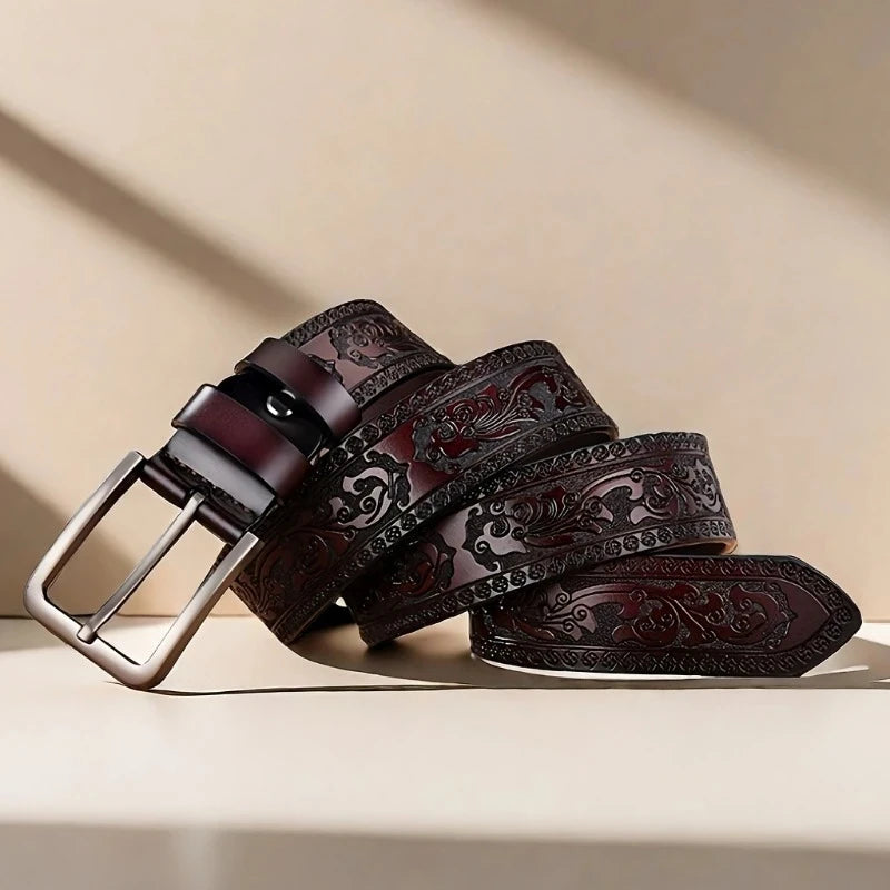 New Genuine Leather Men's Retro Western Style Fashionable Alloy Buckle Belts
