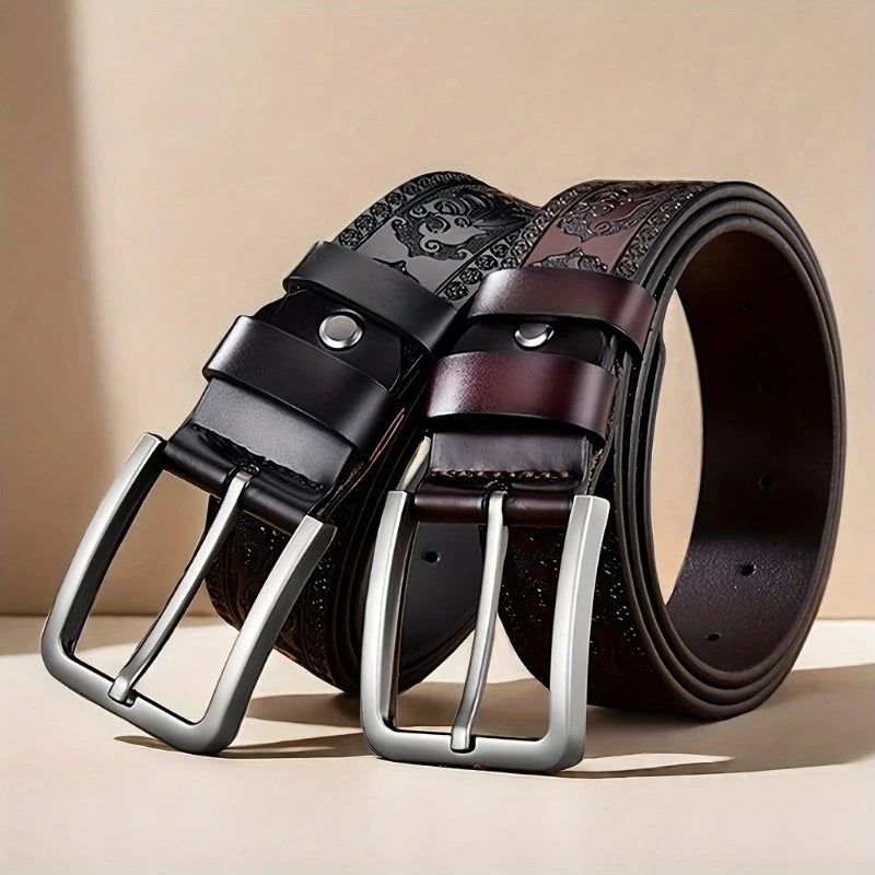 New Genuine Leather Men's Retro Western Style Fashionable Alloy Buckle Belts