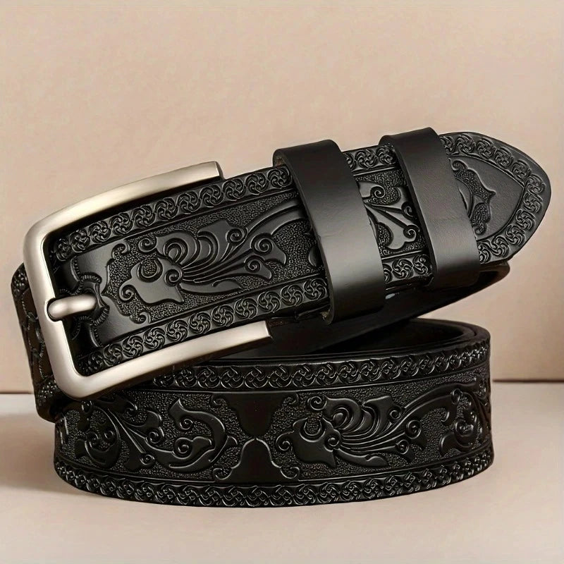New Genuine Leather Men's Retro Western Style Fashionable Alloy Buckle Belts