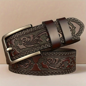 New Genuine Leather Men's Retro Western Style Fashionable Alloy Buckle Belts