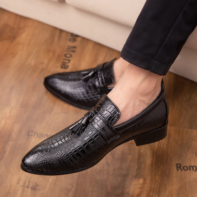 Snake Skin Fashion Tassel Soft Moccasins Mens Genuine Leather Casual Loafers