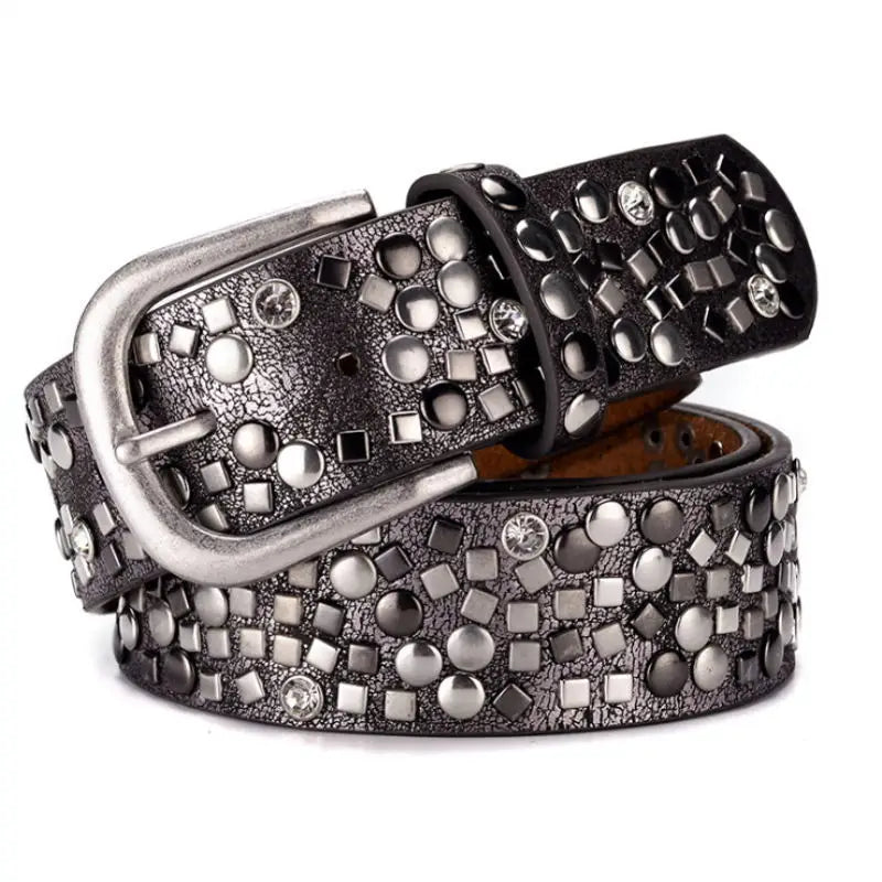 Luxury Fashion Punk Pin Buckle Vintage Rivets Women Leather Belt