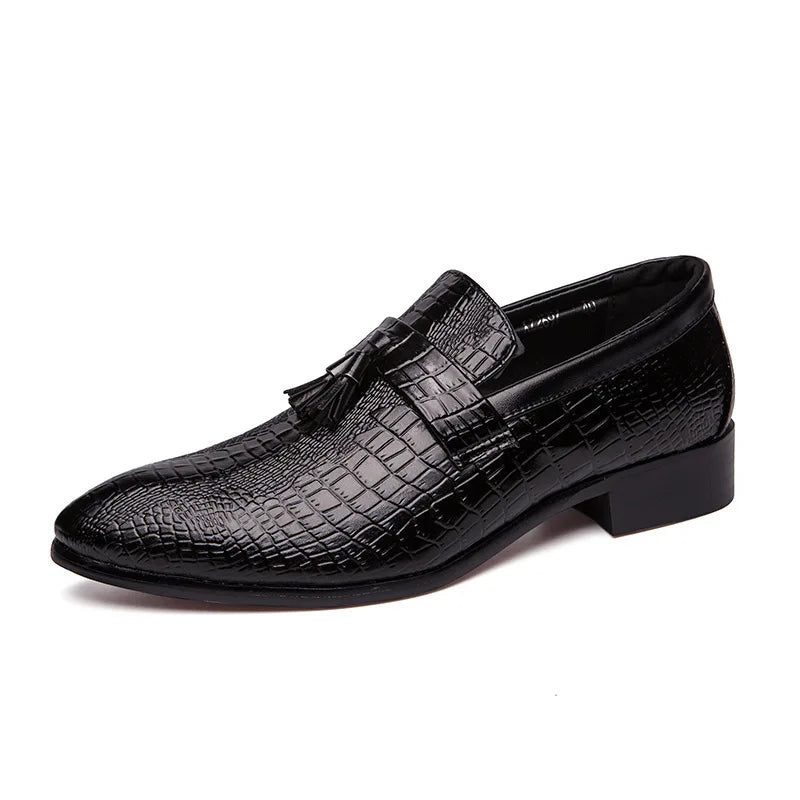 Snake Skin Fashion Tassel Soft Moccasins Mens Genuine Leather Casual Loafers