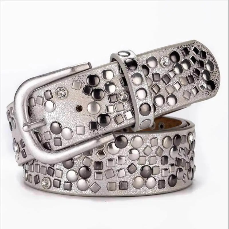Luxury Fashion Punk Pin Buckle Vintage Rivets Women Leather Belt