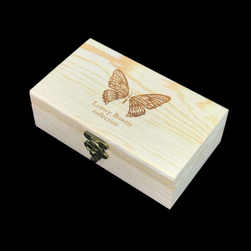 Premium Handmade Feather Bow Tie & Lapel Brooch with Wooden Box Set