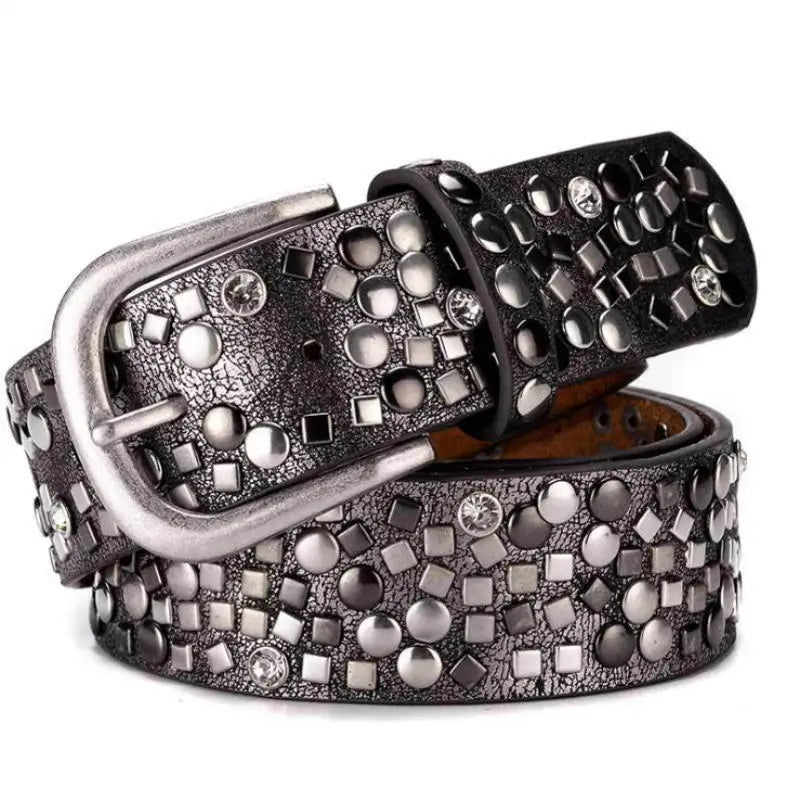 Luxury Fashion Punk Pin Buckle Vintage Rivets Women Leather Belt