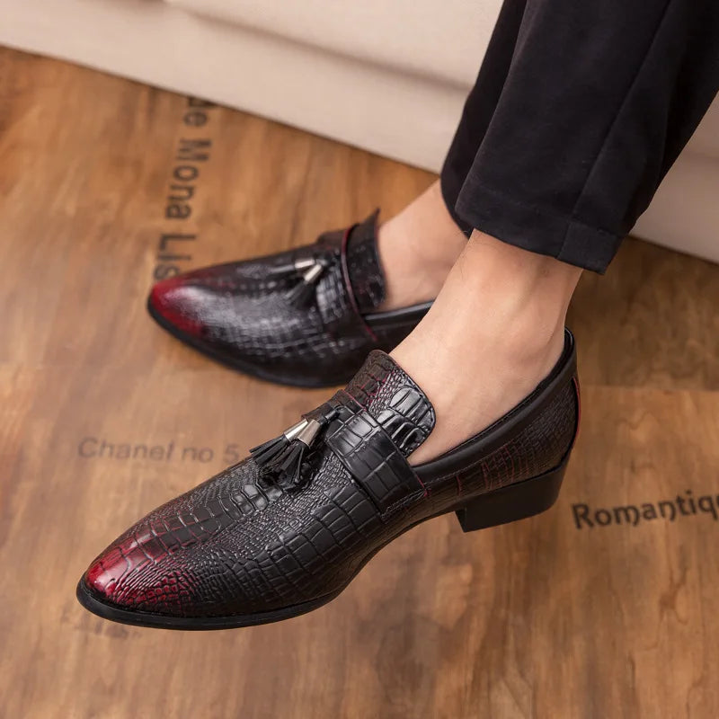 Snake Skin Fashion Tassel Soft Moccasins Mens Genuine Leather Casual Loafers