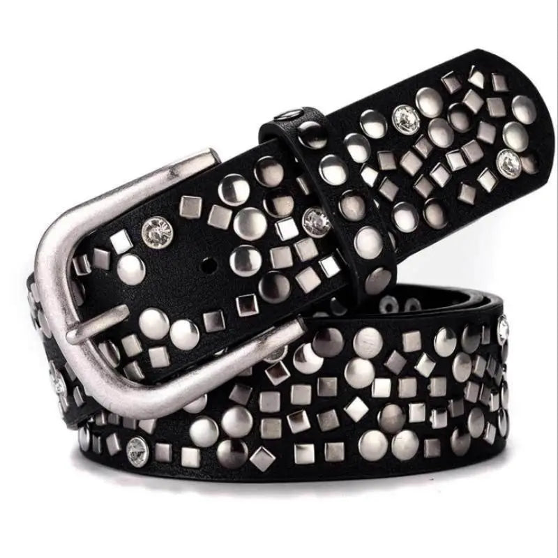 Luxury Fashion Punk Pin Buckle Vintage Rivets Women Leather Belt