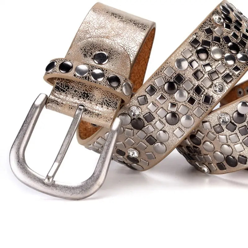 Luxury Fashion Punk Pin Buckle Vintage Rivets Women Leather Belt