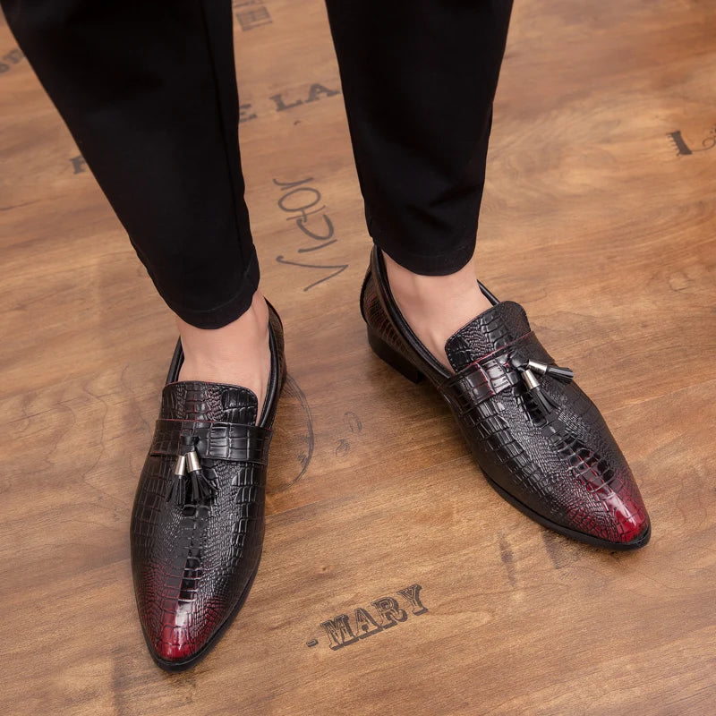 Snake Skin Fashion Tassel Soft Moccasins Mens Genuine Leather Casual Loafers