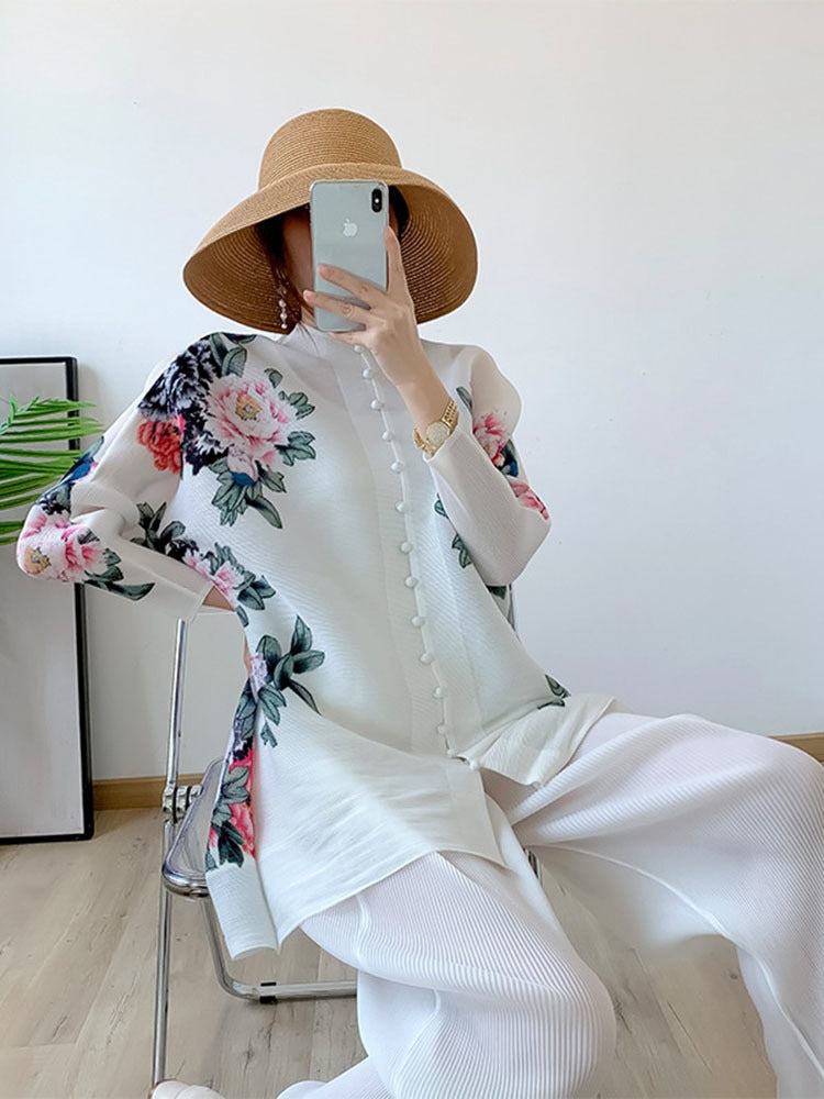 Miyake Pleated Floral Print Women Set