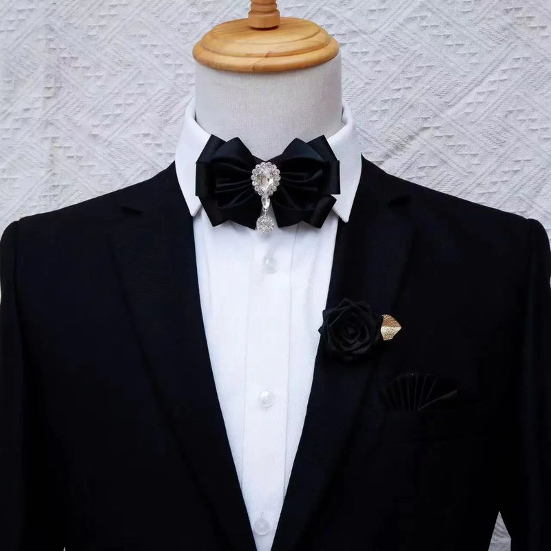Men's Business Suits Accessories Collar Flowers Bow Tie Brooch Set