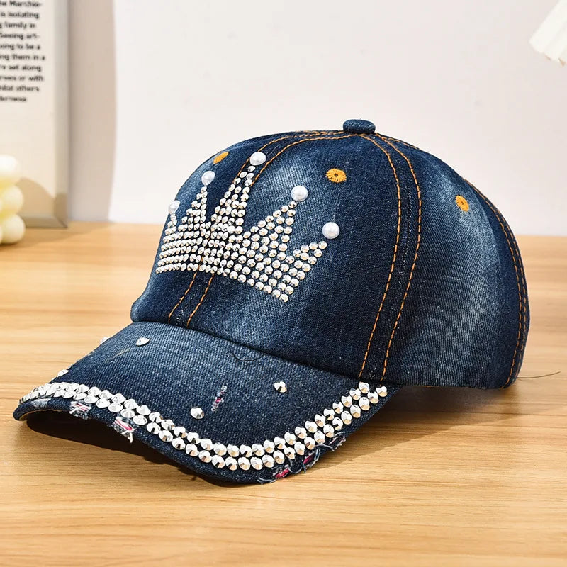 Diamond Encrusted Adjustable Back Buckle Women Baseball Cap