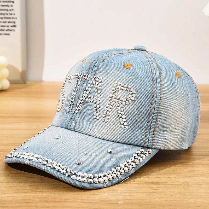 Diamond Encrusted Adjustable Back Buckle Women Baseball Cap