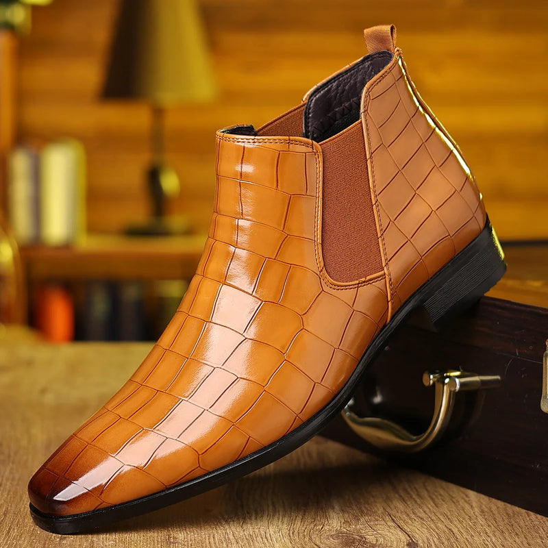 Premium Designer Stone Pattern Soft Soled Leather Men Dress Shoes