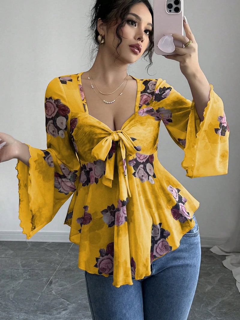 Versatile Comfortable Trendy Women's Floral Print Chiffon Daily Wear Top
