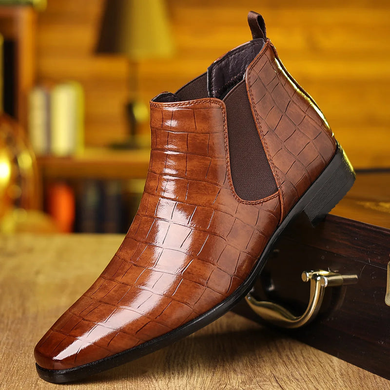 Premium Designer Stone Pattern Soft Soled Leather Men Dress Shoes