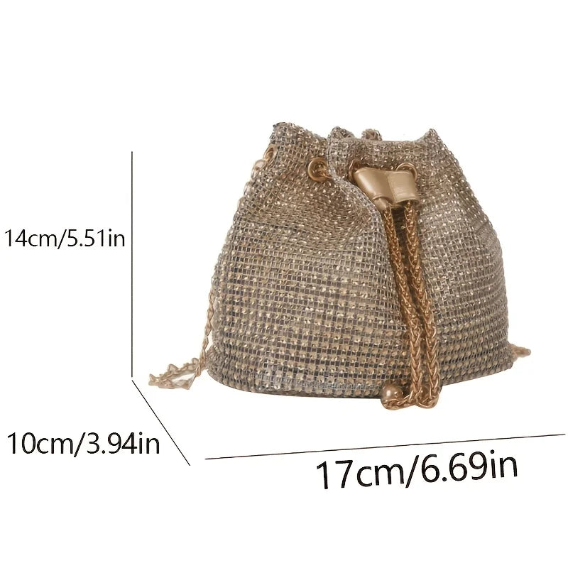 Sparkling Rhinestone Embellished Drawstring Crossbody Formal Handbags for Women