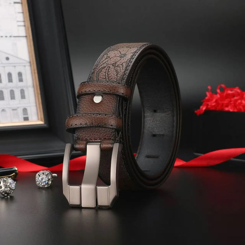 New Genuine Leather Men's Retro Western Style Fashionable Alloy Buckle Belts