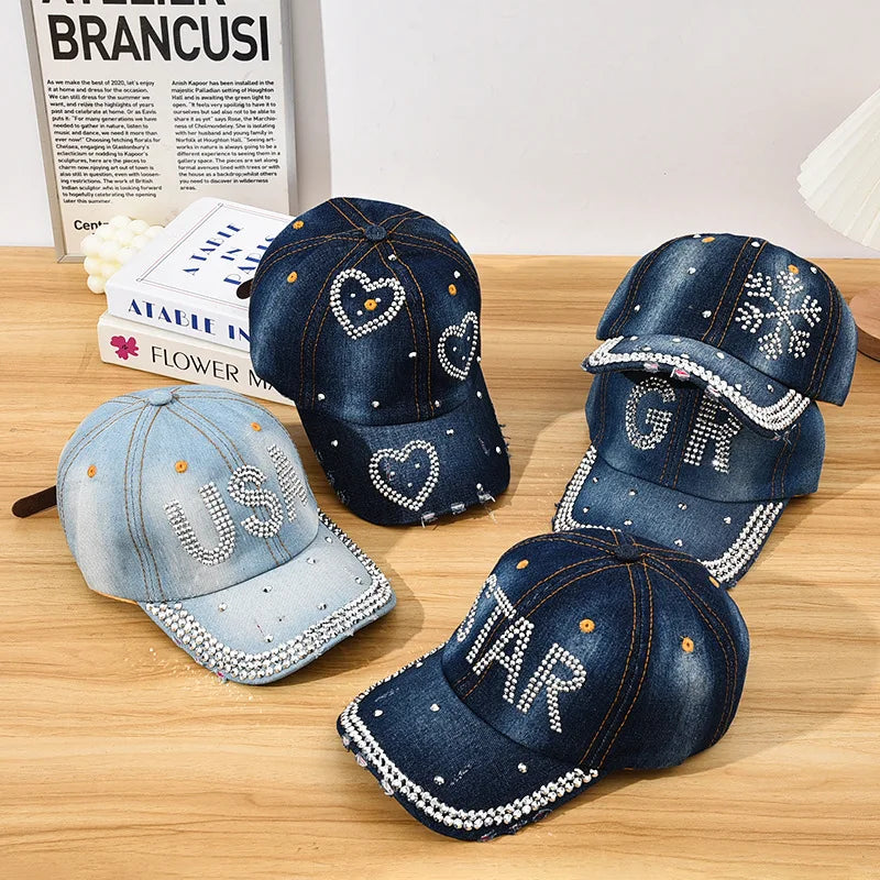 Diamond Encrusted Adjustable Back Buckle Women Baseball Cap
