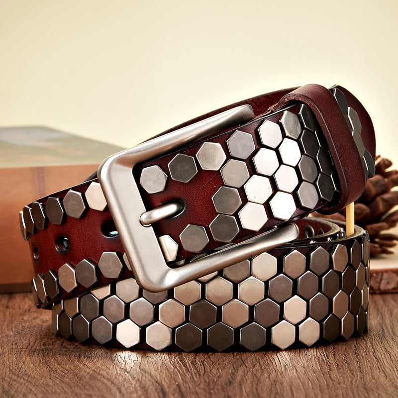 3.8cm Width Men Rivet Studded Belt Punk With Pin Buckle
