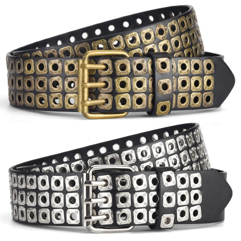 Square Beads Willow Nails Three Exhaust Eyes Punk Street Cool Unisex Belts