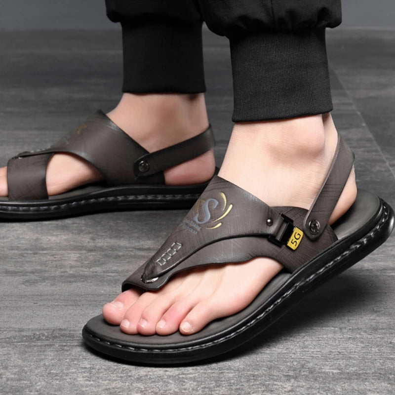 Luxury High Quality Soft Soled Anti Slip PU Leather Men's Sandals/Slippers