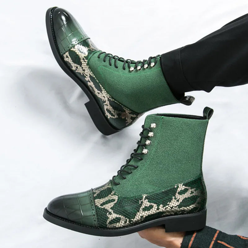 Premium Snakeskin Pattern Pointed Toe Chelsea Boots for Men