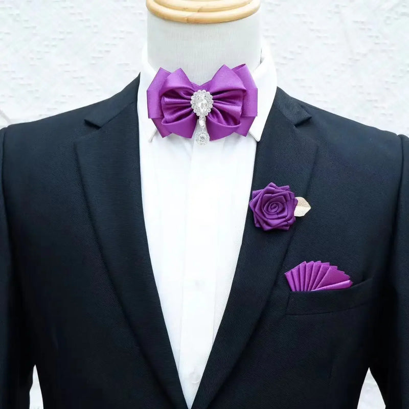 Men's Business Suits Accessories Collar Flowers Bow Tie Brooch Set
