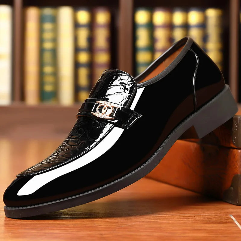 Luxury Patent Leather Pointed Toe Oxford Men Dress Shoes