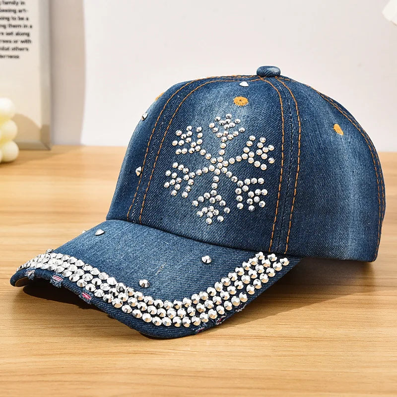 Diamond Encrusted Adjustable Back Buckle Women Baseball Cap