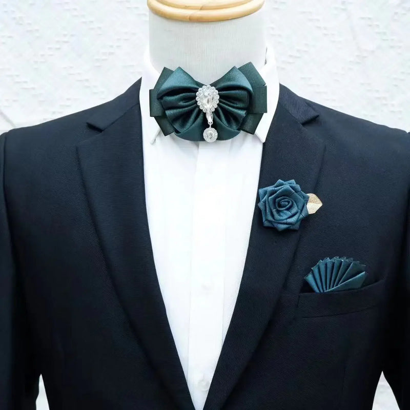 Men's Business Suits Accessories Collar Flowers Bow Tie Brooch Set
