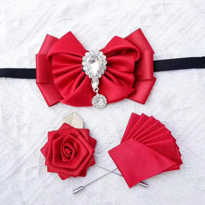 Men's Business Suits Accessories Collar Flowers Bow Tie Brooch Set