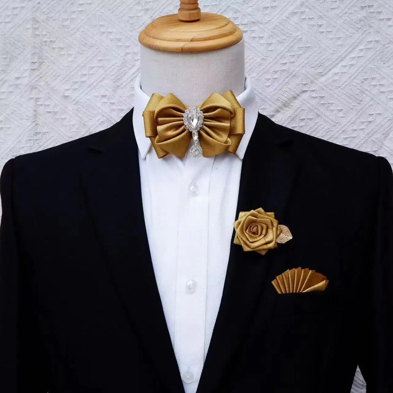 Men's Business Suits Accessories Collar Flowers Bow Tie Brooch Set