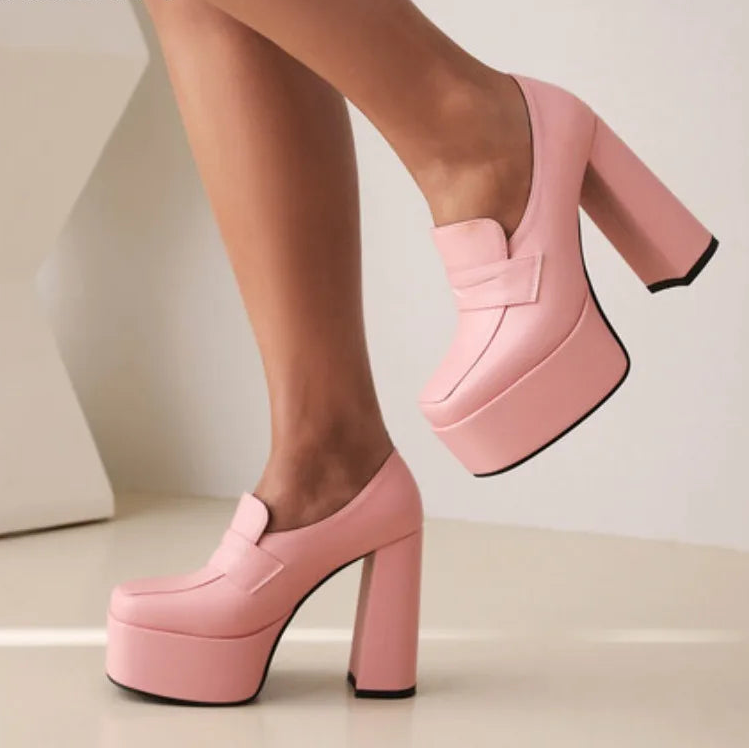 Premium Design Square Heel Round Toe Ladies Pumps