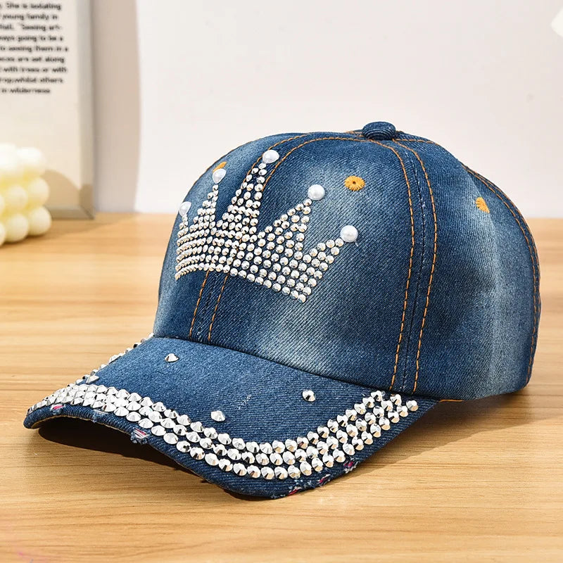 Diamond Encrusted Adjustable Back Buckle Women Baseball Cap