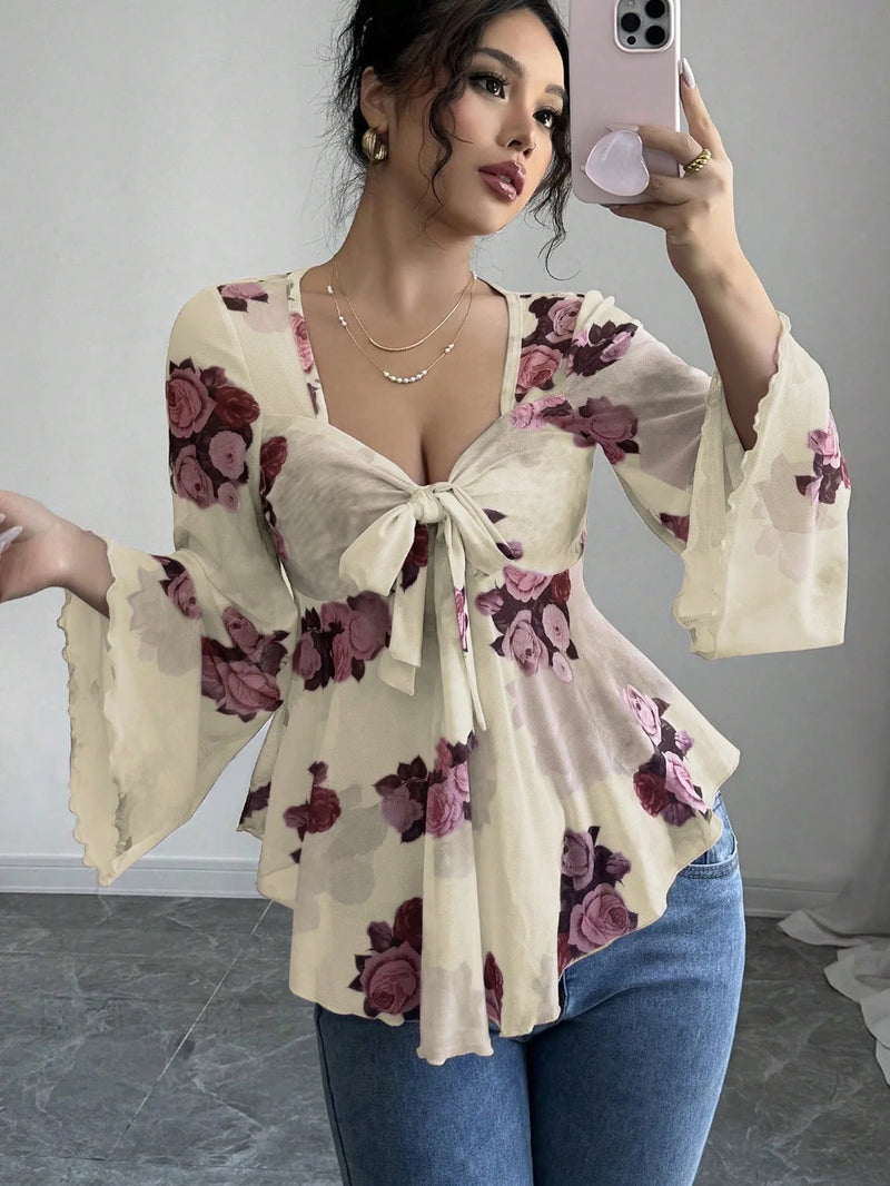 Versatile Comfortable Trendy Women's Floral Print Chiffon Daily Wear Top