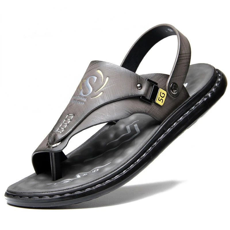Luxury High Quality Soft Soled Anti Slip PU Leather Men's Sandals/Slippers