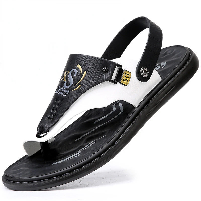 Luxury High Quality Soft Soled Anti Slip PU Leather Men's Sandals/Slippers