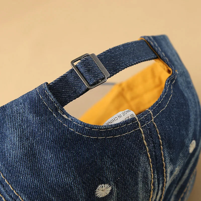 Handmade Diamond Stitching Adjustable Denim Baseball Caps with Pearl for Women