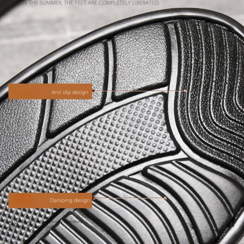 Luxury High Quality Soft Soled Anti Slip PU Leather Men's Sandals/Slippers
