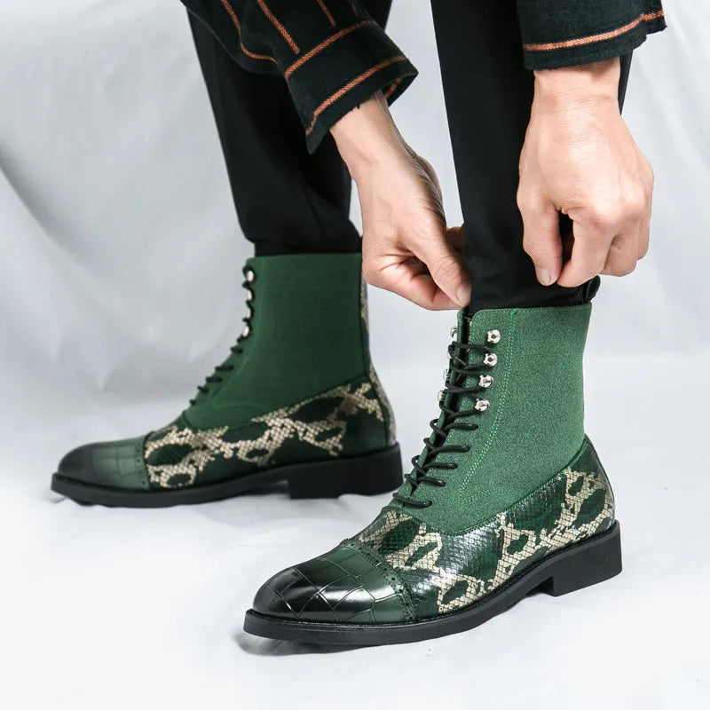 Premium Snakeskin Pattern Pointed Toe Chelsea Boots for Men