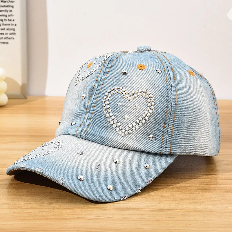 Diamond Encrusted Adjustable Back Buckle Women Baseball Cap