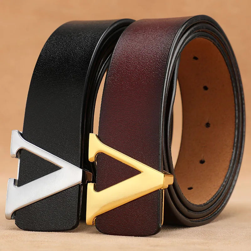 New Retro Pure Leather Smooth Letter Buckle Men Belts