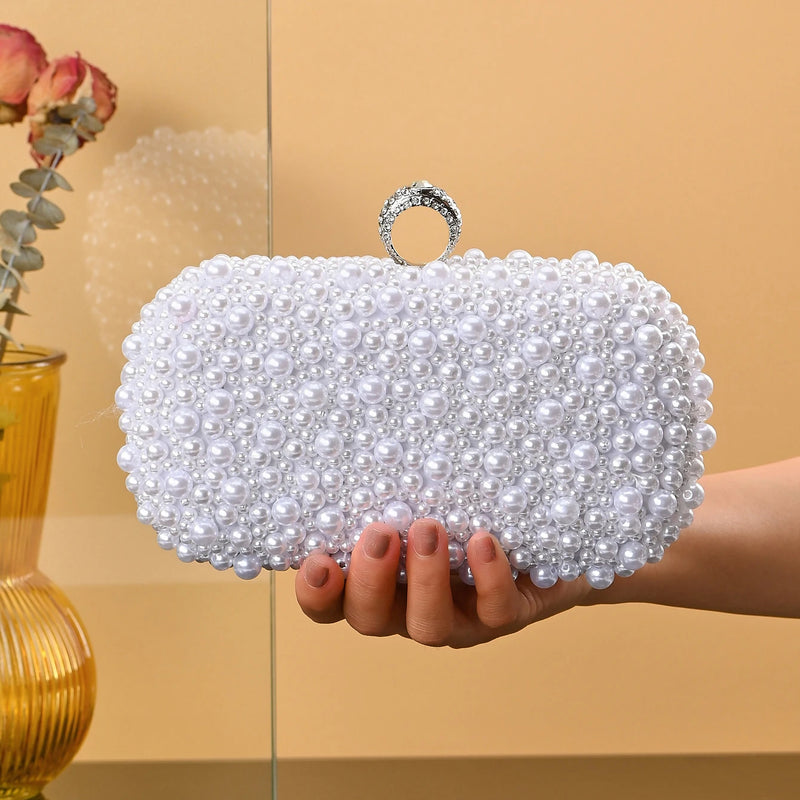 Elegant Luxury Pearl Beaded Wedding Clutch Women Purse