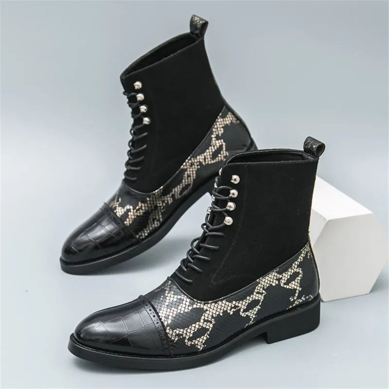 Premium Snakeskin Pattern Pointed Toe Chelsea Boots for Men