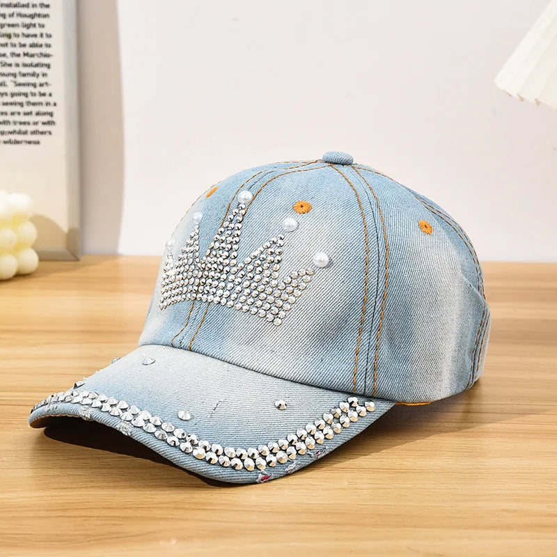 Diamond Encrusted Adjustable Back Buckle Women Baseball Cap